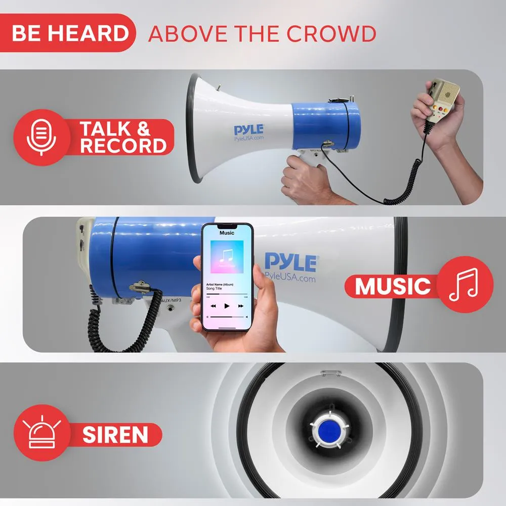 Megaphone Speaker System With Built-In Rechargeable Battery, Handheld Microphone, Aux (3.5Mm) Input, Record & Replay Mode