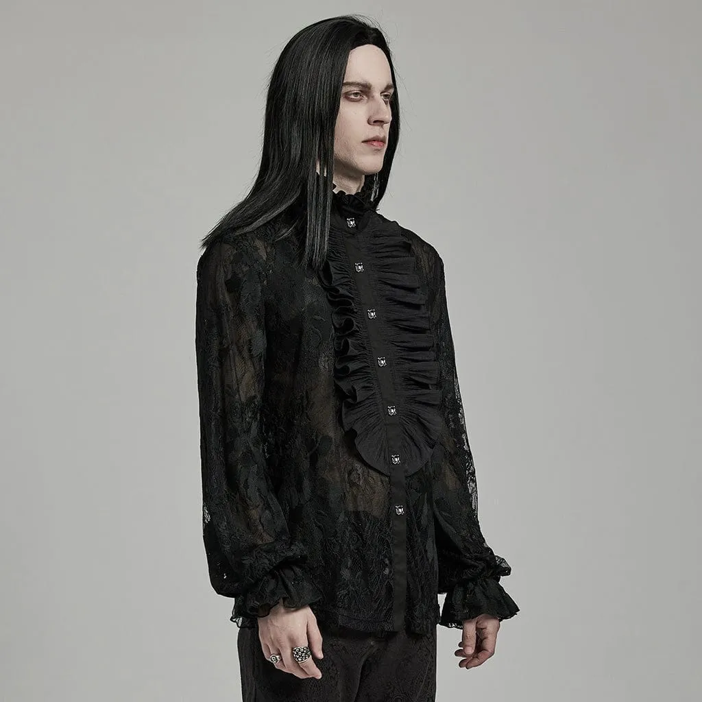 Men's Gothic Stand Collar Ruffled Lace Shirt