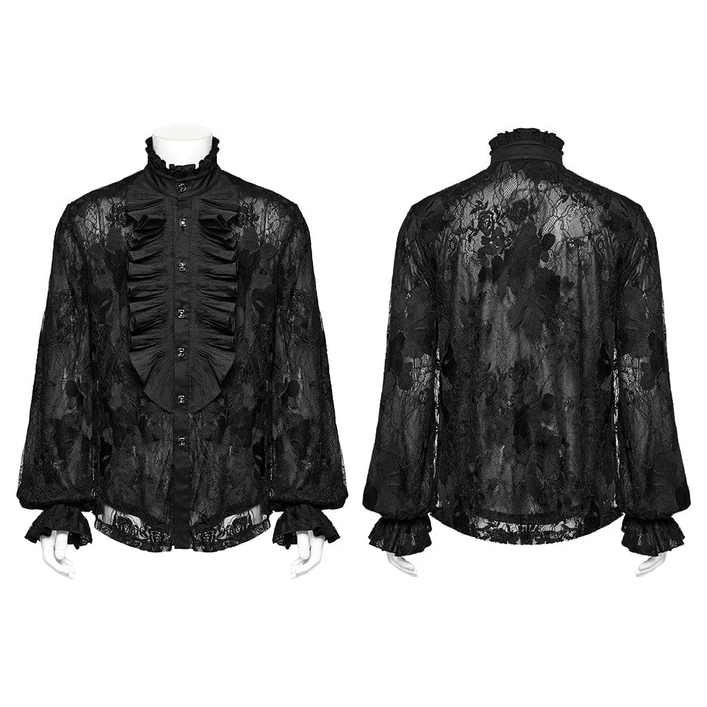 Men's Gothic Stand Collar Ruffled Lace Shirt