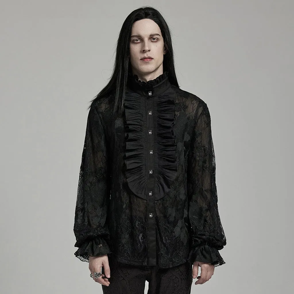 Men's Gothic Stand Collar Ruffled Lace Shirt