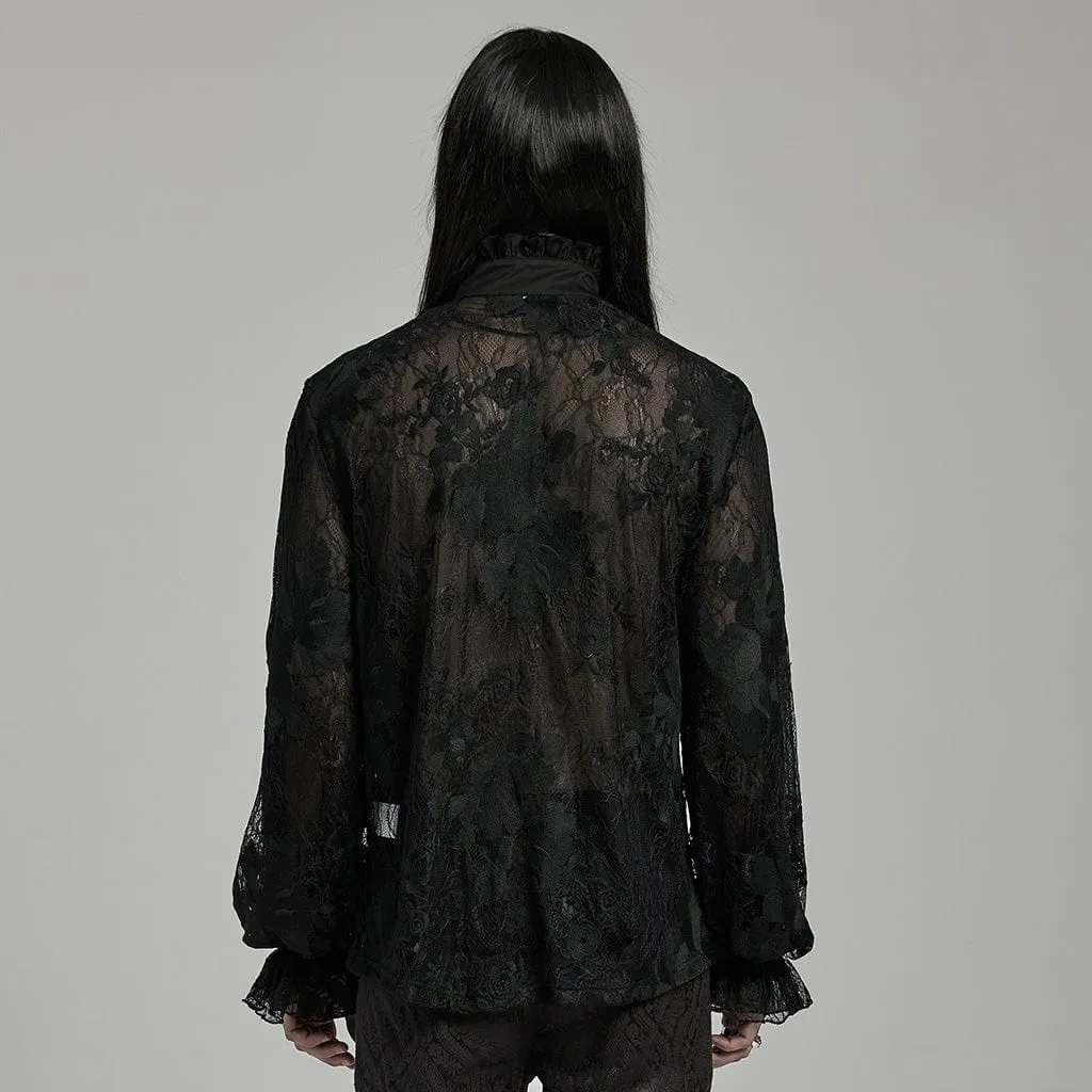 Men's Gothic Stand Collar Ruffled Lace Shirt