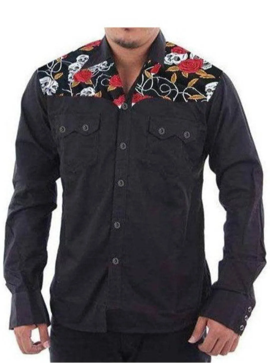 Men's Vintage Style Western Cowboy Shirt Skulls & Roses