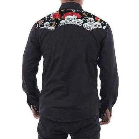 Men's Vintage Style Western Cowboy Shirt Skulls & Roses