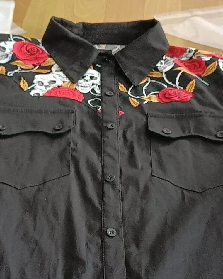 Men's Vintage Style Western Cowboy Shirt Skulls & Roses