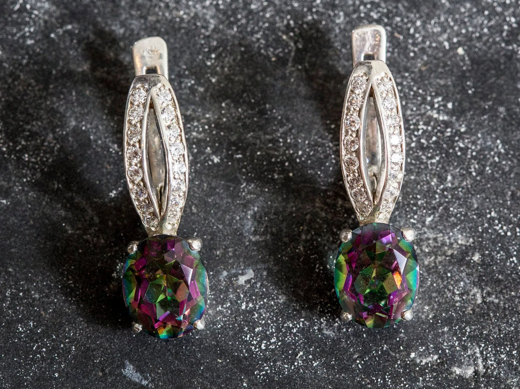 Mystic Topaz Earrings - Drop Purple Earrings - Classy Oval Earrings