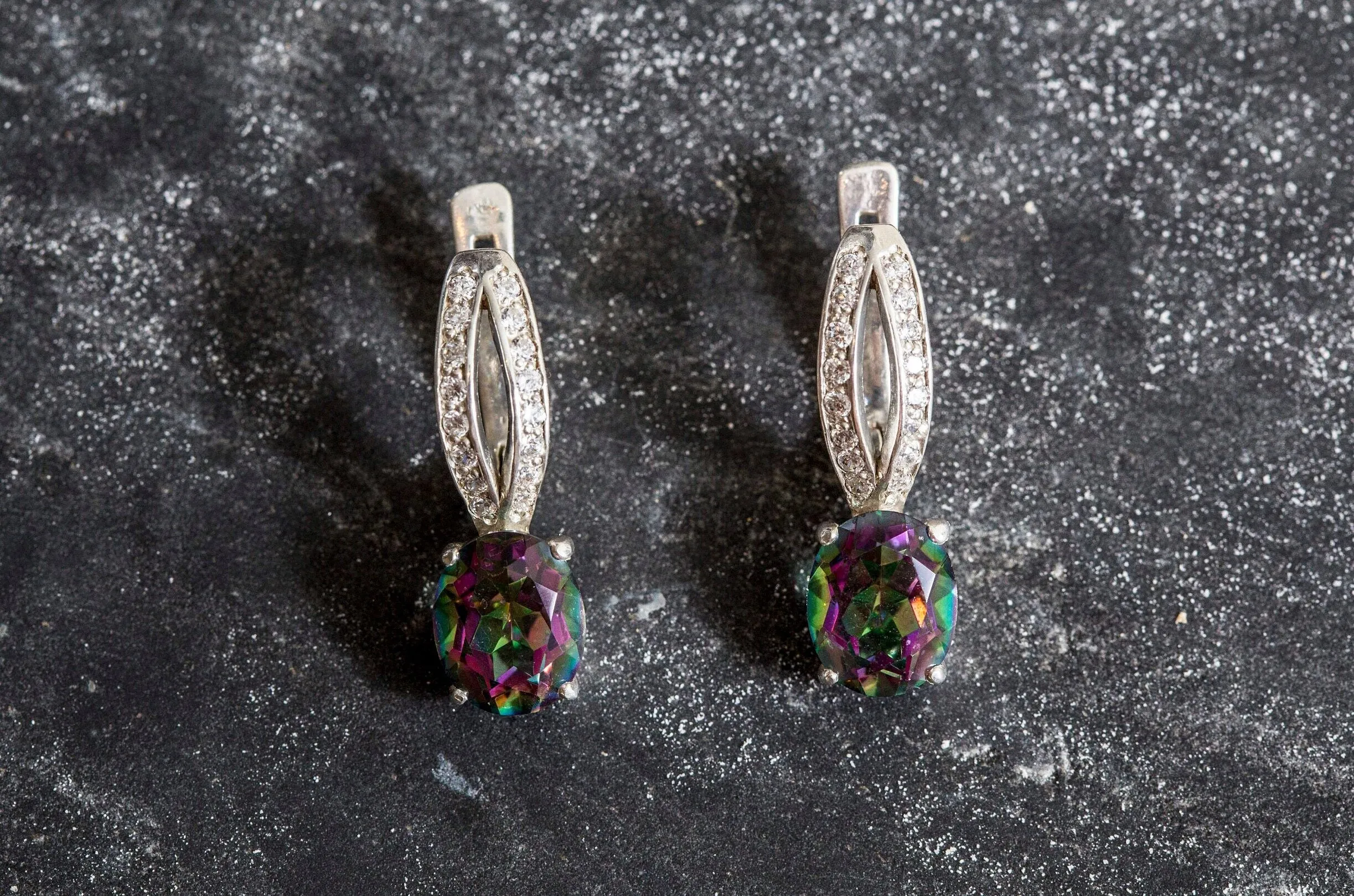 Mystic Topaz Earrings - Drop Purple Earrings - Classy Oval Earrings