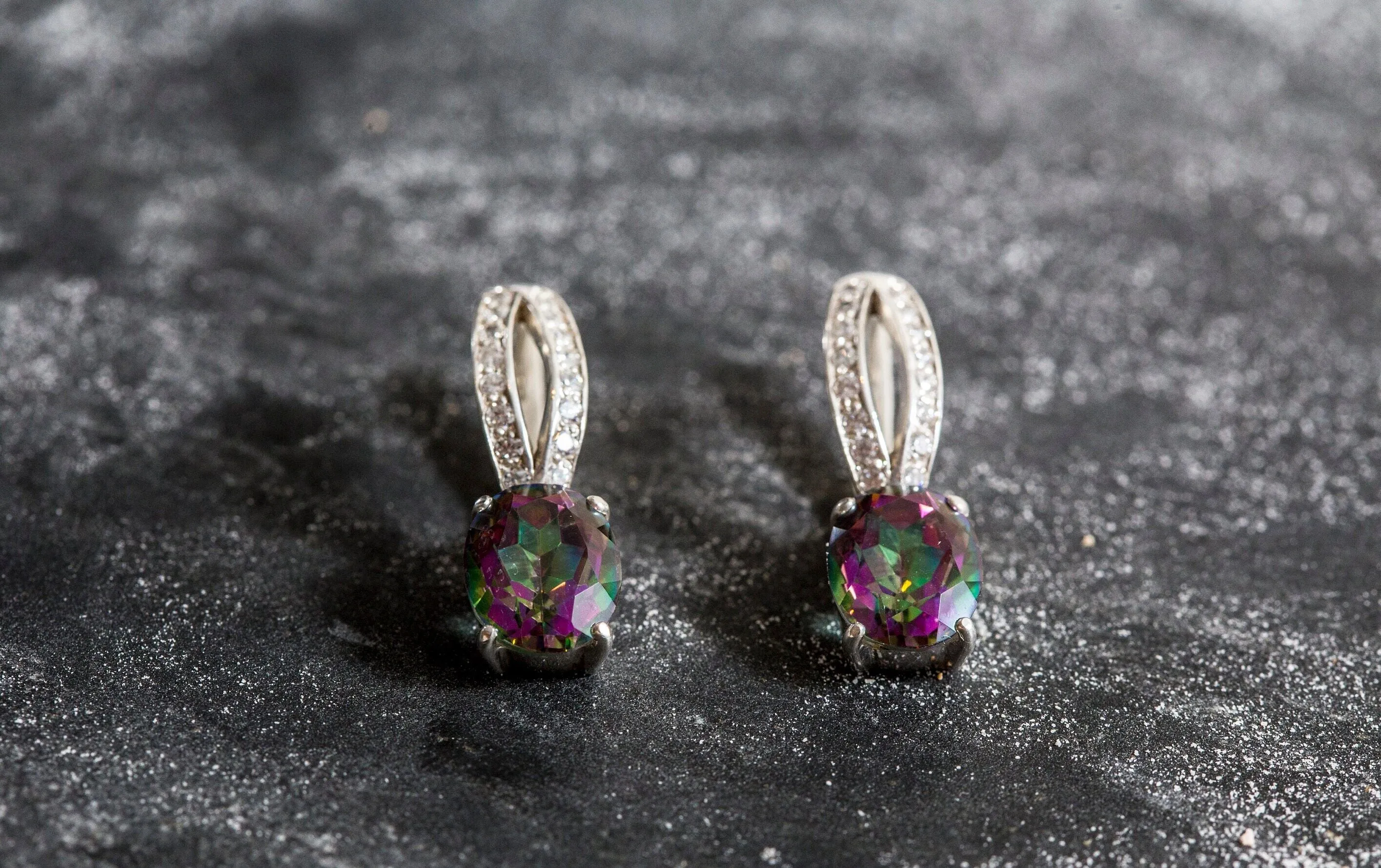 Mystic Topaz Earrings - Drop Purple Earrings - Classy Oval Earrings