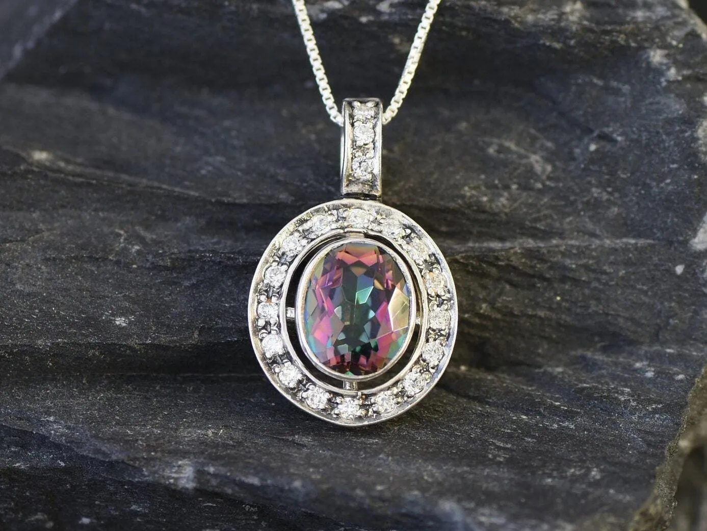 Mystic Topaz Necklace - Victorian Topaz Necklace - Purple Vintage Pendant