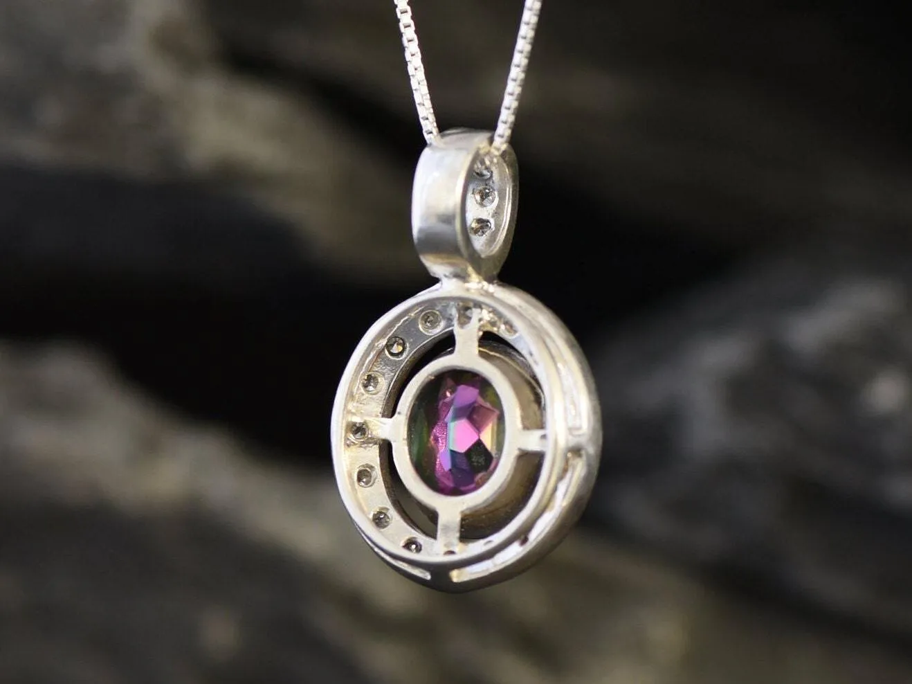 Mystic Topaz Necklace - Victorian Topaz Necklace - Purple Vintage Pendant