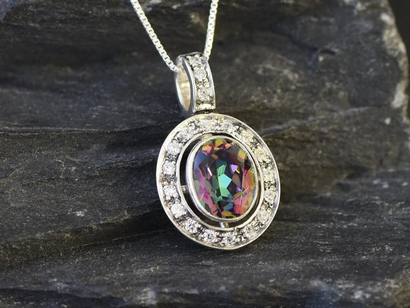 Mystic Topaz Necklace - Victorian Topaz Necklace - Purple Vintage Pendant