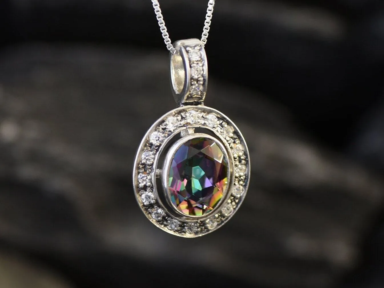 Mystic Topaz Necklace - Victorian Topaz Necklace - Purple Vintage Pendant