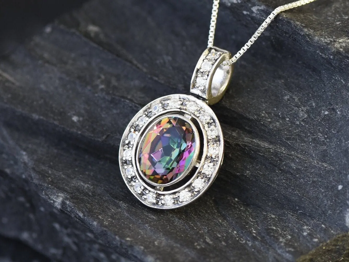 Mystic Topaz Necklace - Victorian Topaz Necklace - Purple Vintage Pendant