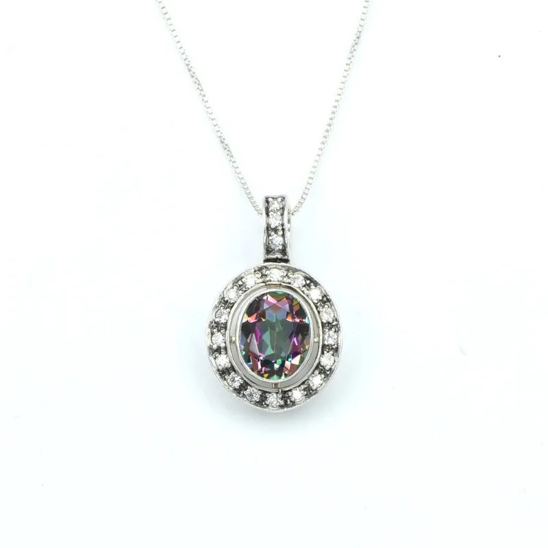 Mystic Topaz Necklace - Victorian Topaz Necklace - Purple Vintage Pendant