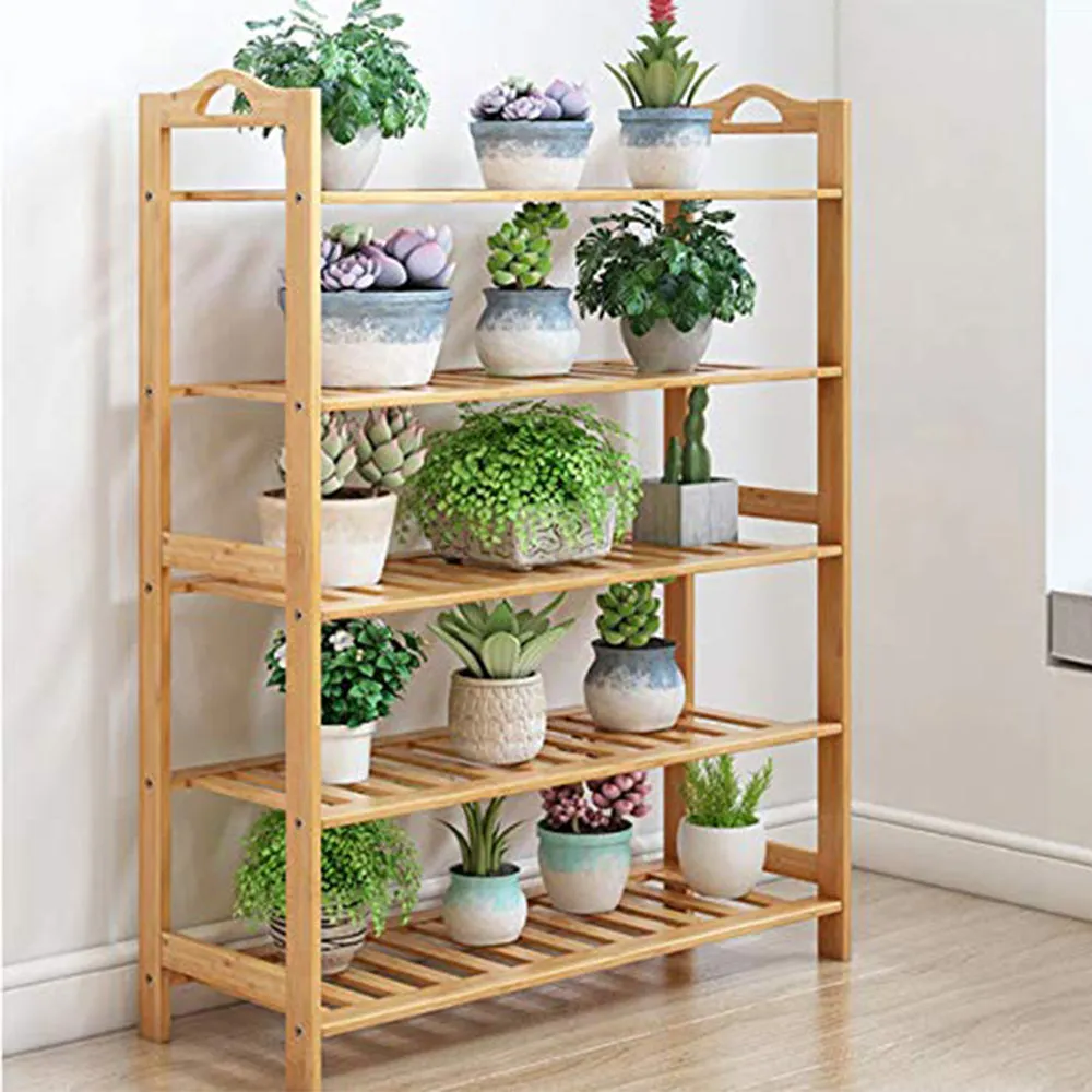 (Net) 4-Layer Red Shoe Shelf - Space-Saving Bamboo Storage for Shoes, Boots, and Plants