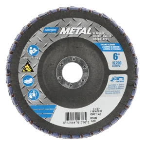 Norton 6 x 7/8 In. Metal Fiberglass Conical Flap Disc T29 P40 Grit R828 ZA 10 Count