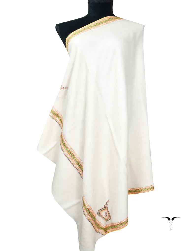 Off white tilla embroidery pashmina shawl 8229