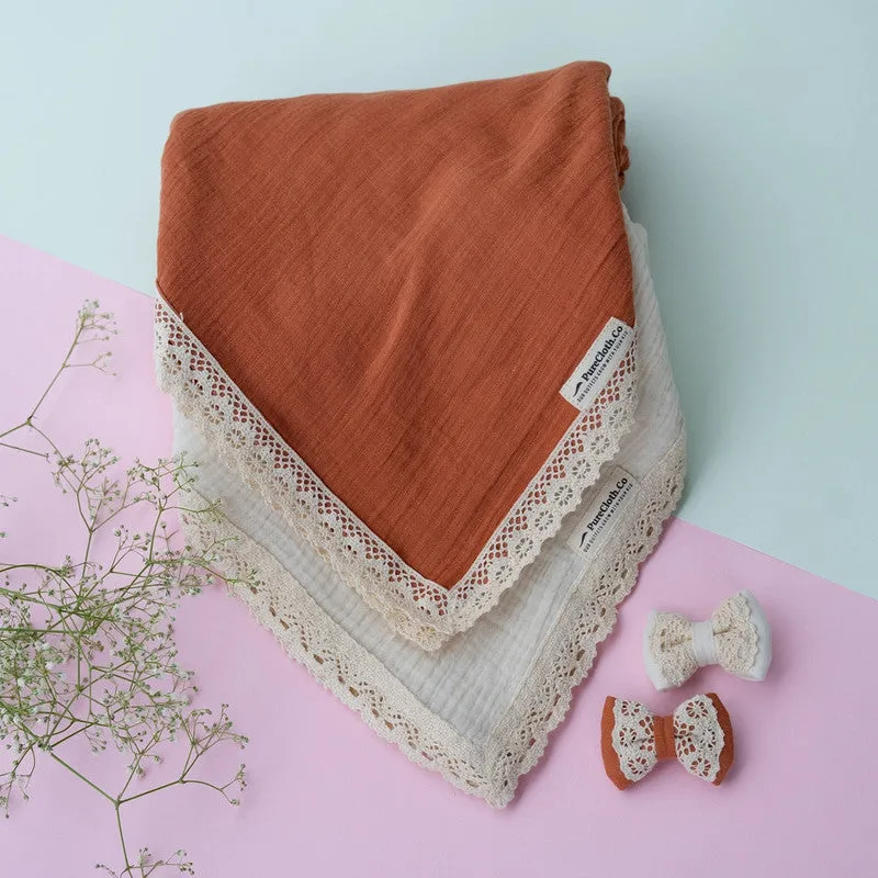 Organic  Muslin Baby Swaddle Blanket | Rustic Snuggle | Rust