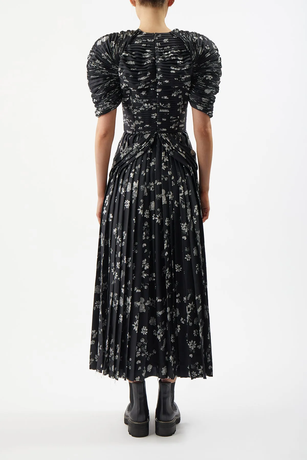 Peggy Dress in Black & White Printed Silk Twill