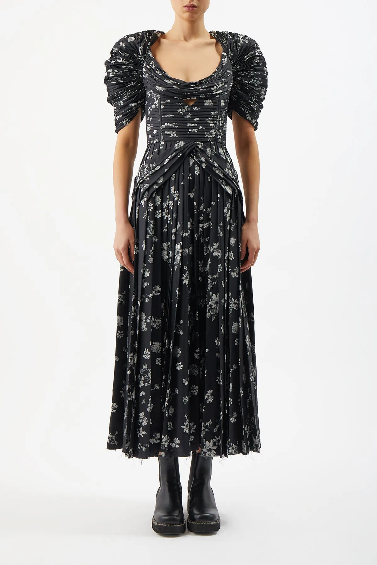 Peggy Dress in Black & White Printed Silk Twill