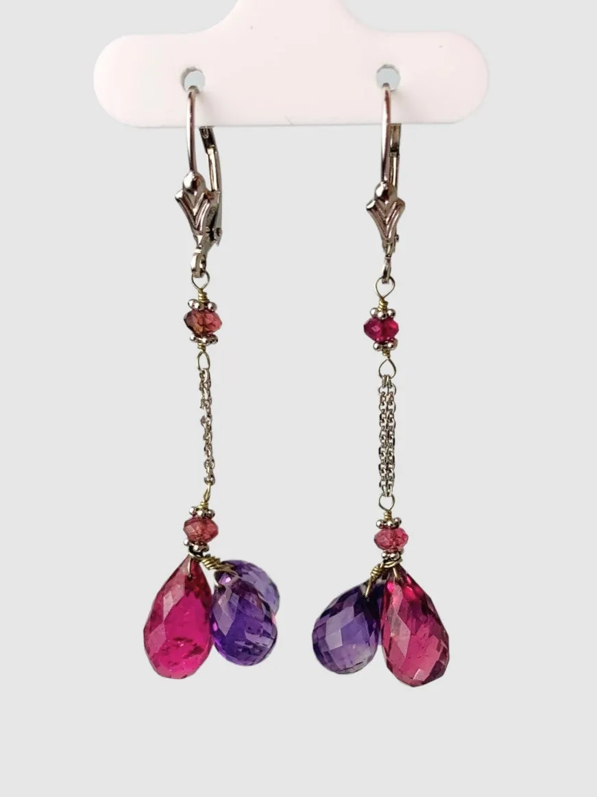 Pink Tourmaline And Amethyst Tassel Earrings in 14KW - EAR-200-TASGM14W-AMYPT