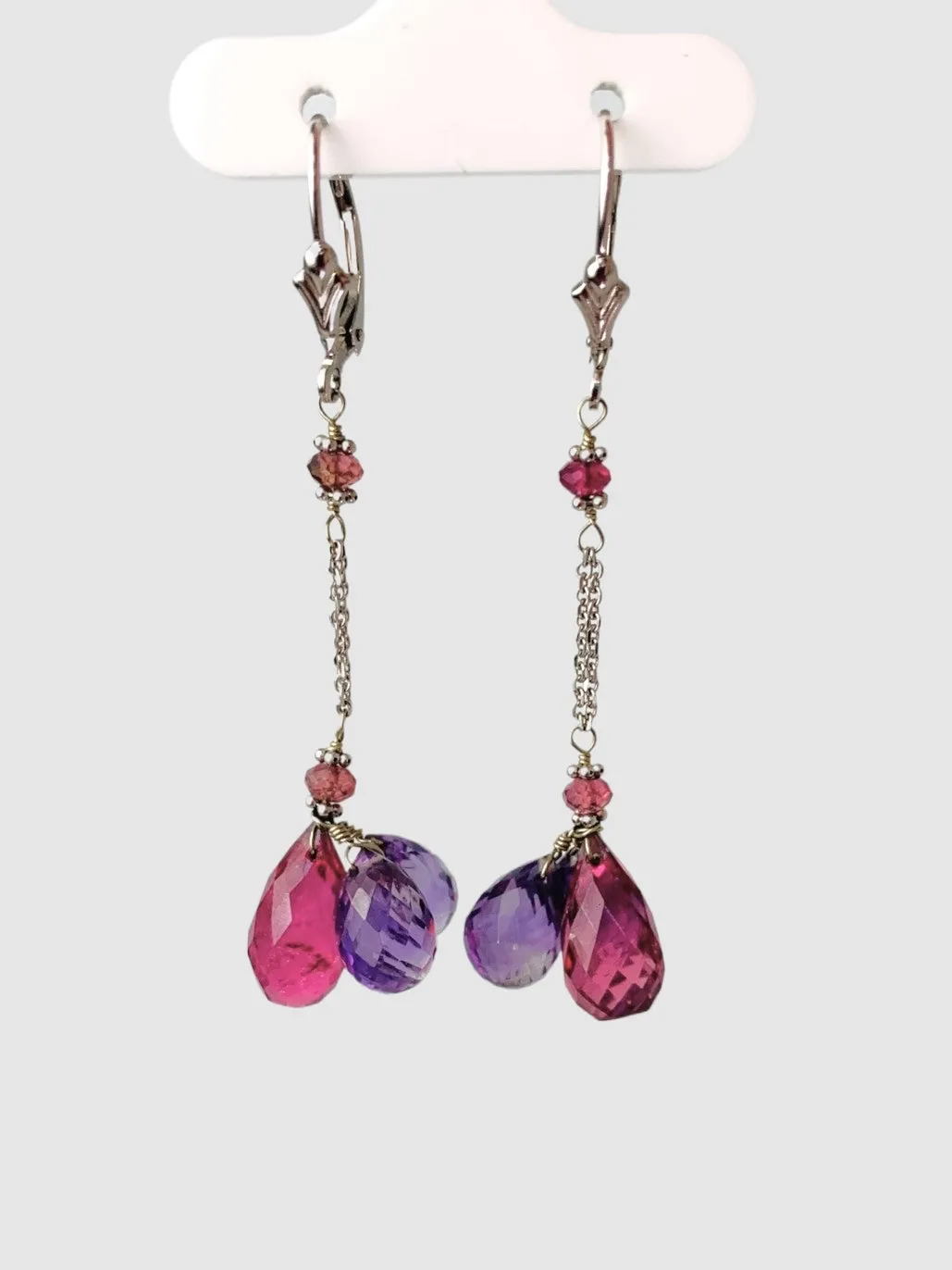 Pink Tourmaline And Amethyst Tassel Earrings in 14KW - EAR-200-TASGM14W-AMYPT