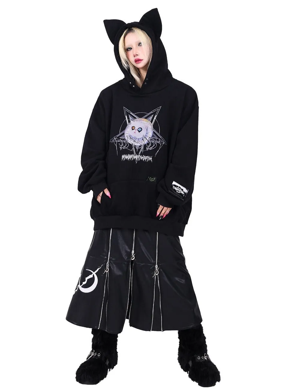 PINKSPINK Gothic Moon Zipper Skirt - Midnight Black