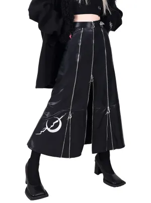 PINKSPINK Gothic Moon Zipper Skirt - Midnight Black