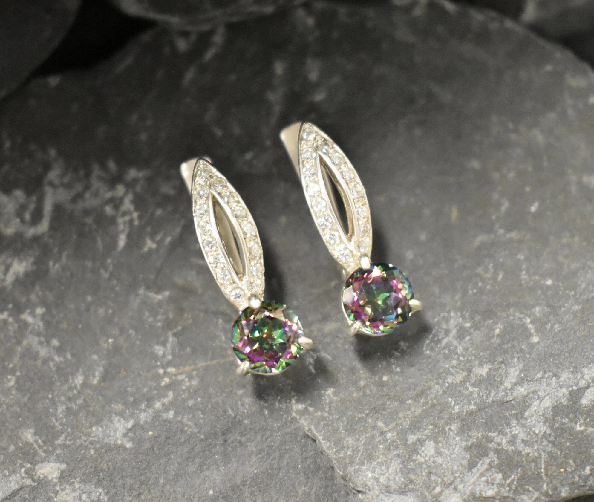 Purple Topaz Earrings - Genuine Mystic Topaz - Vintage Drop Earrings