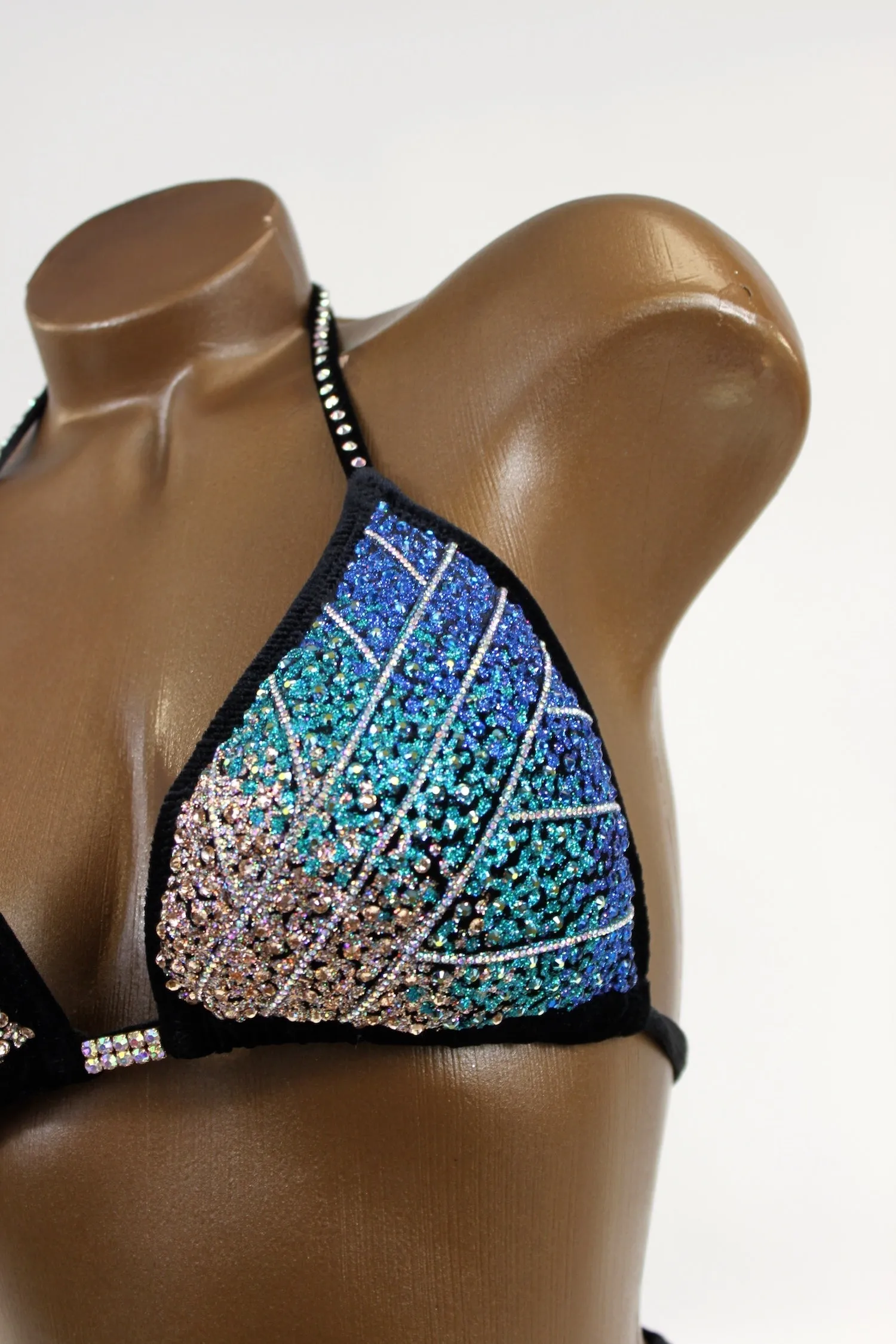 Ready Made Shimmery Crystal AB Lines Figure Competition Suit