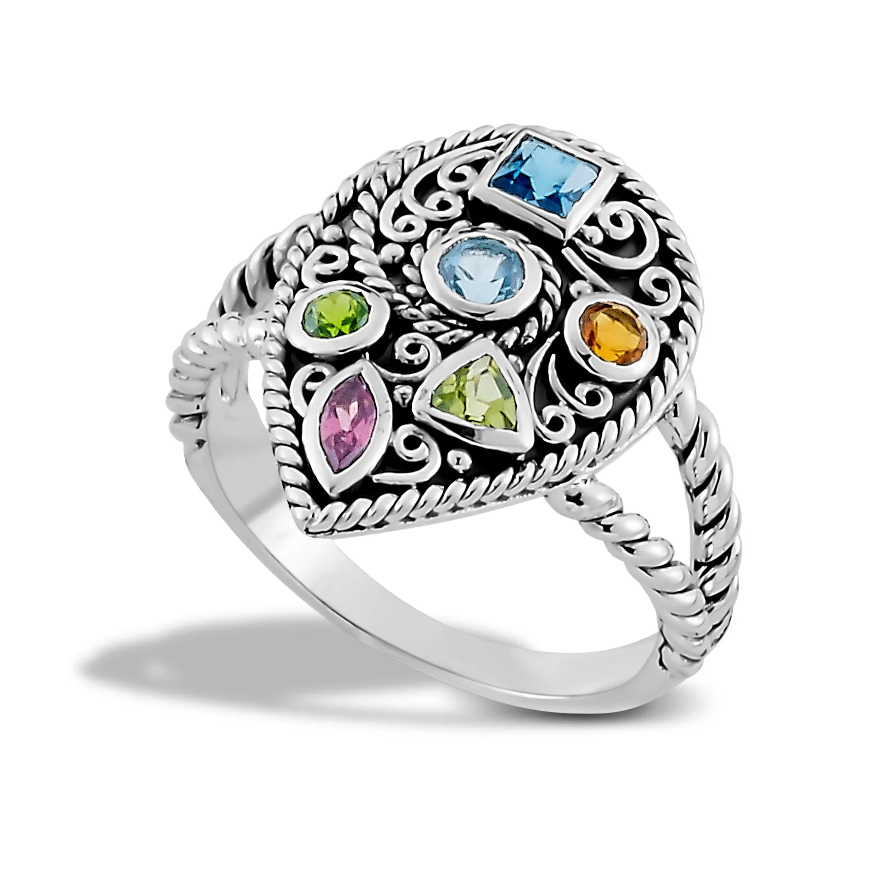 Samuel B. Sterling Silver Multi-Shape Multi-Gem Ring, Size 7 (96962)