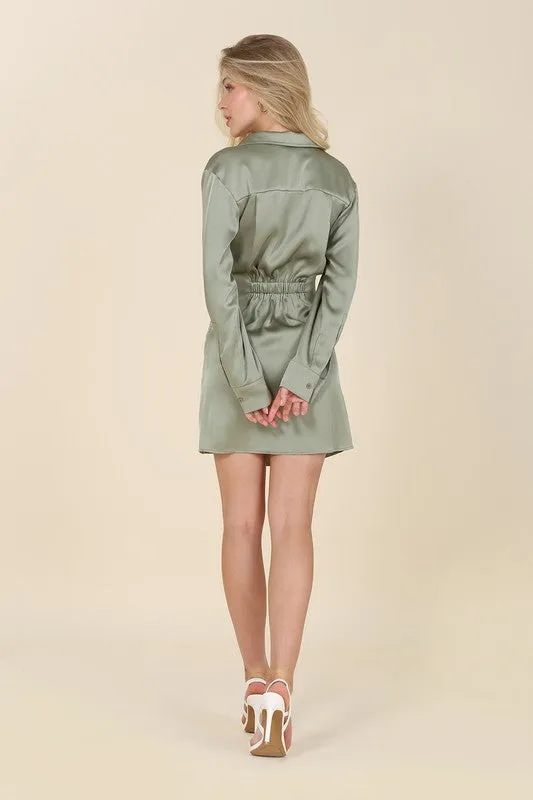 Satin collared wrap mini dress - online exclusive