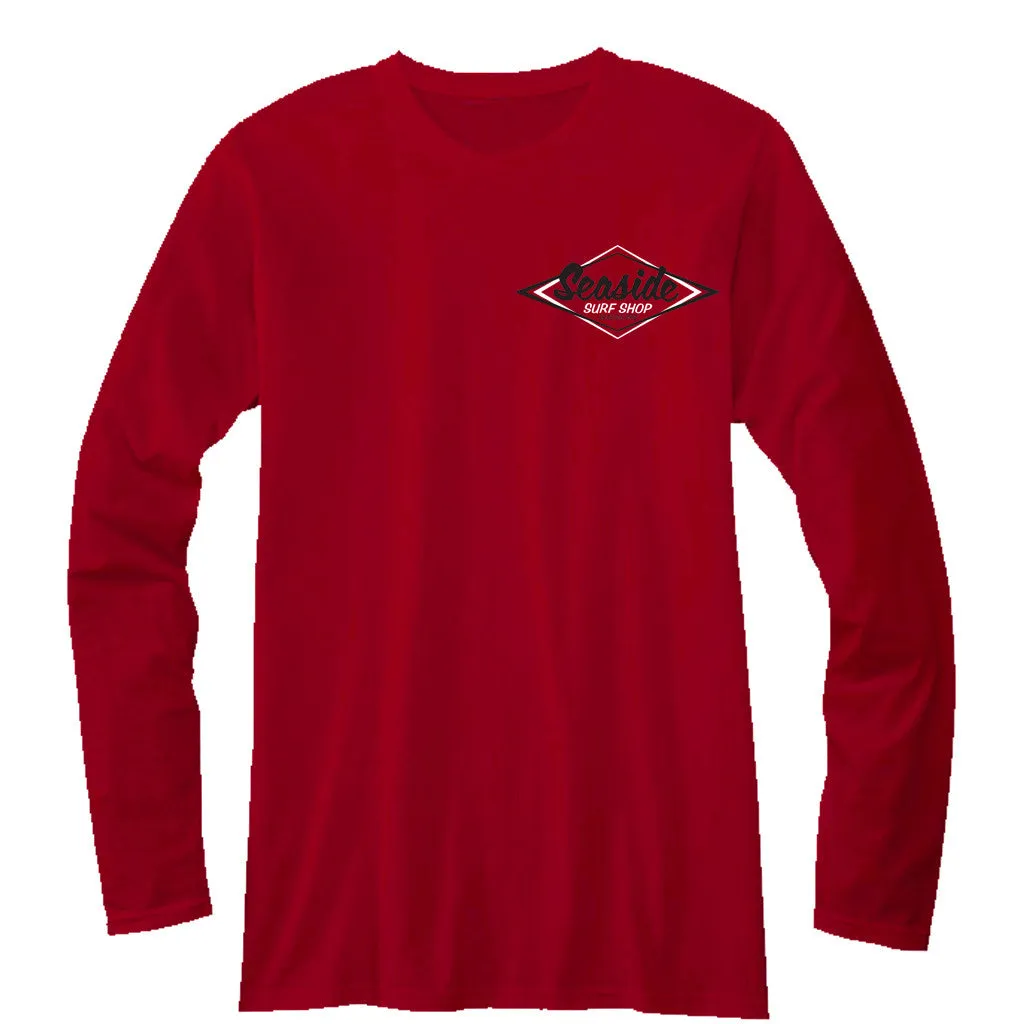 Seaside Surf Shop Mens Vintage Logo Long Sleeve Tee - Red