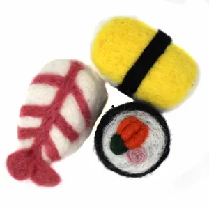 Set of 3 Hand felted Sushi Cat Toys with Catnip Global Groove