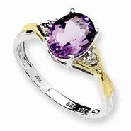 Sterling Silver & 14k Yellow Gold Amethyst & Diamond Ring