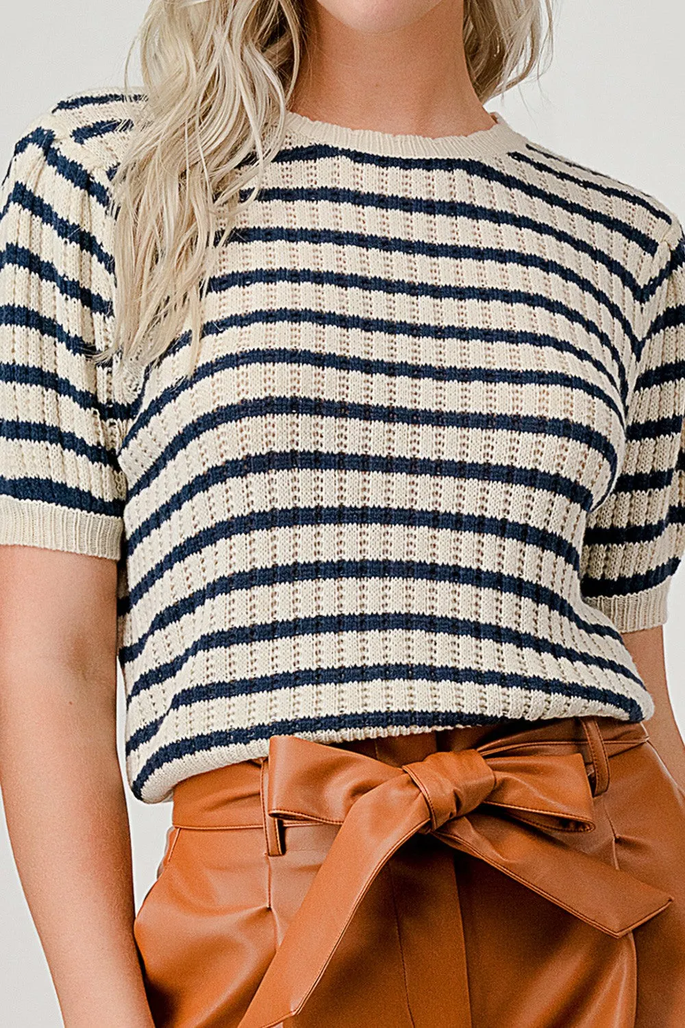 Stripe Pattern Hollow Knit Top* - Final Sale