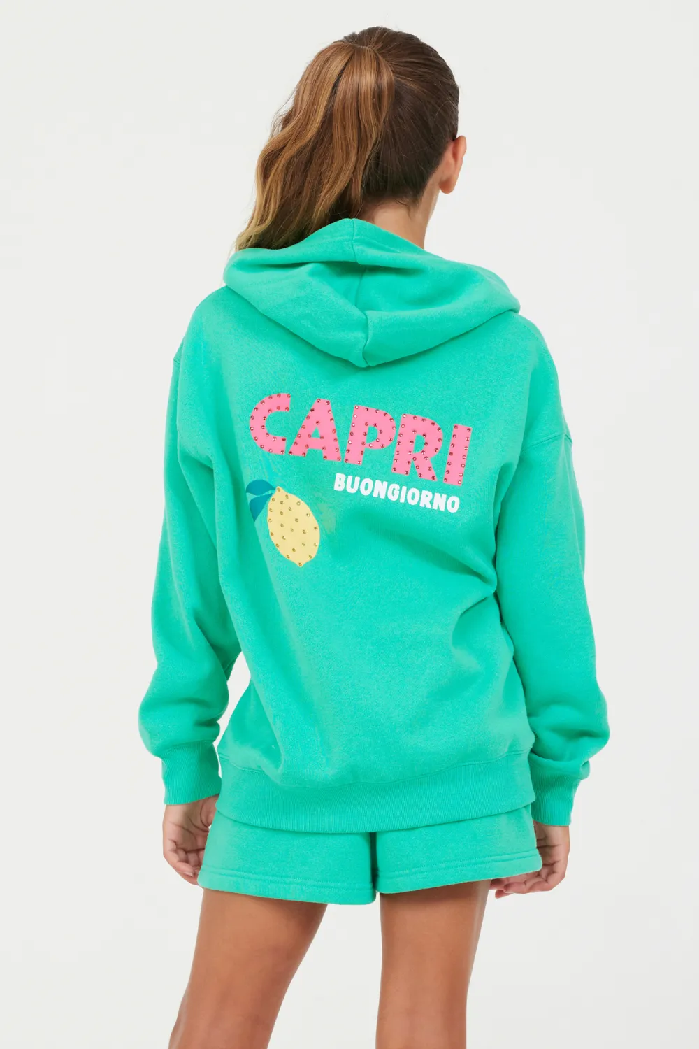 Surf Green Oversized Capri Zip Up Hoodie