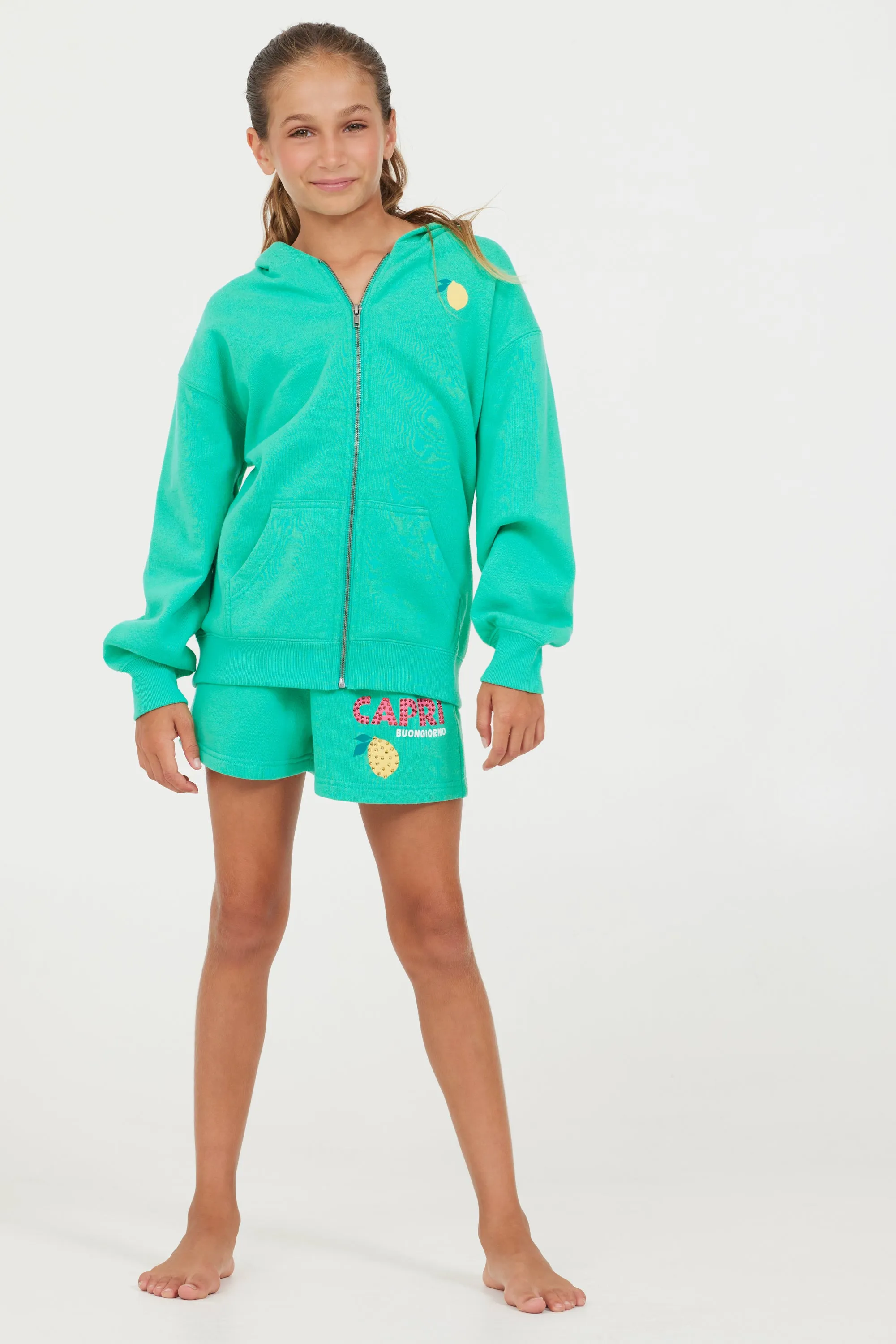 Surf Green Oversized Capri Zip Up Hoodie