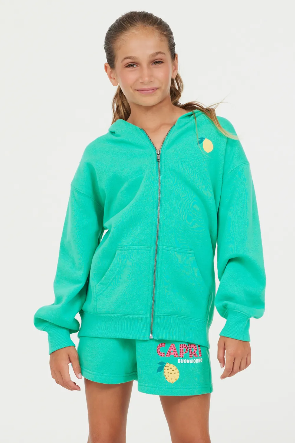 Surf Green Oversized Capri Zip Up Hoodie