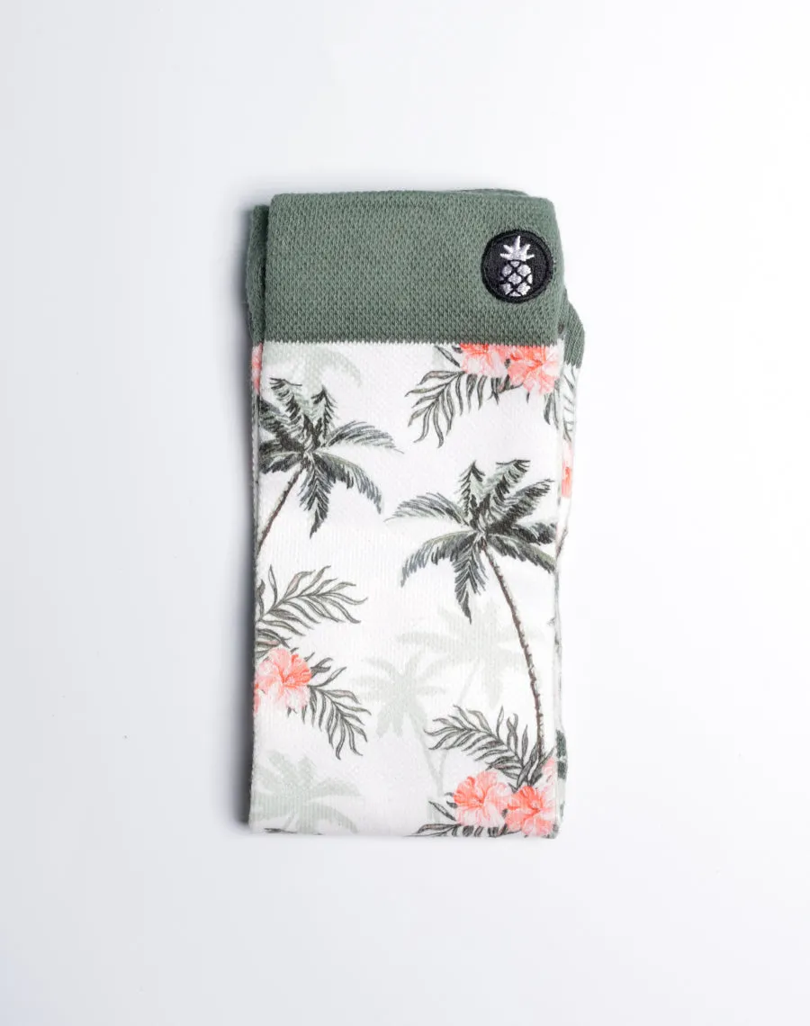 Tropical Palm Oasis Printed Crew Socks