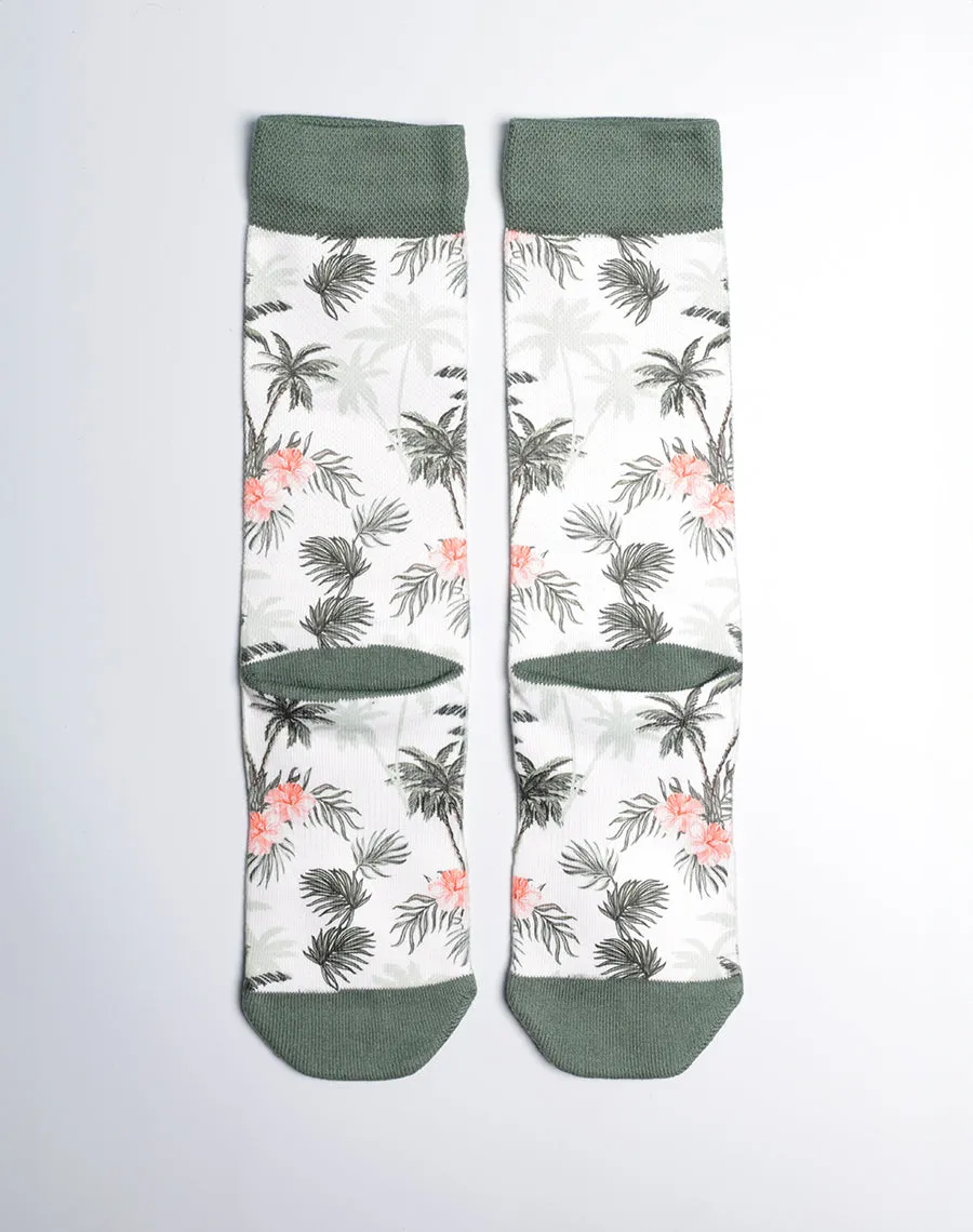 Tropical Palm Oasis Printed Crew Socks