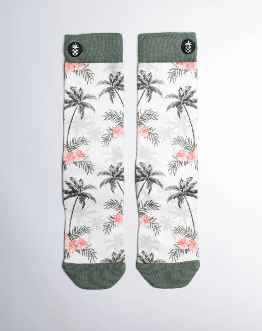 Tropical Palm Oasis Printed Crew Socks