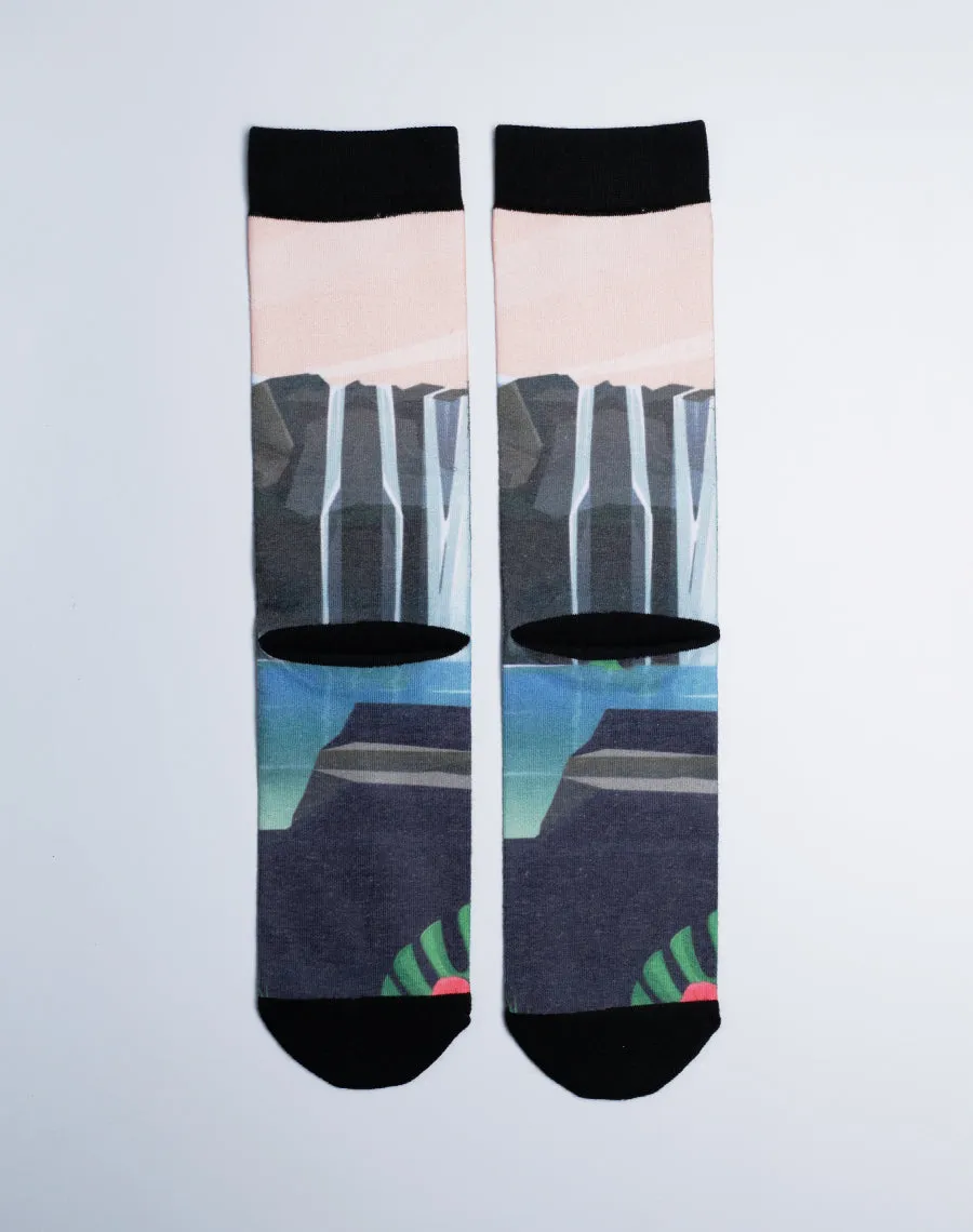 Unisex Chasing Hawaiian Waterfalls Multicolor Printed Crew Socks