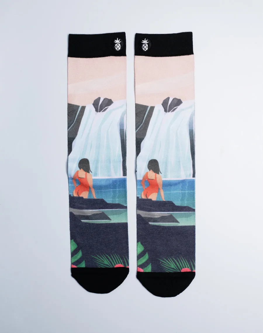 Unisex Chasing Hawaiian Waterfalls Multicolor Printed Crew Socks