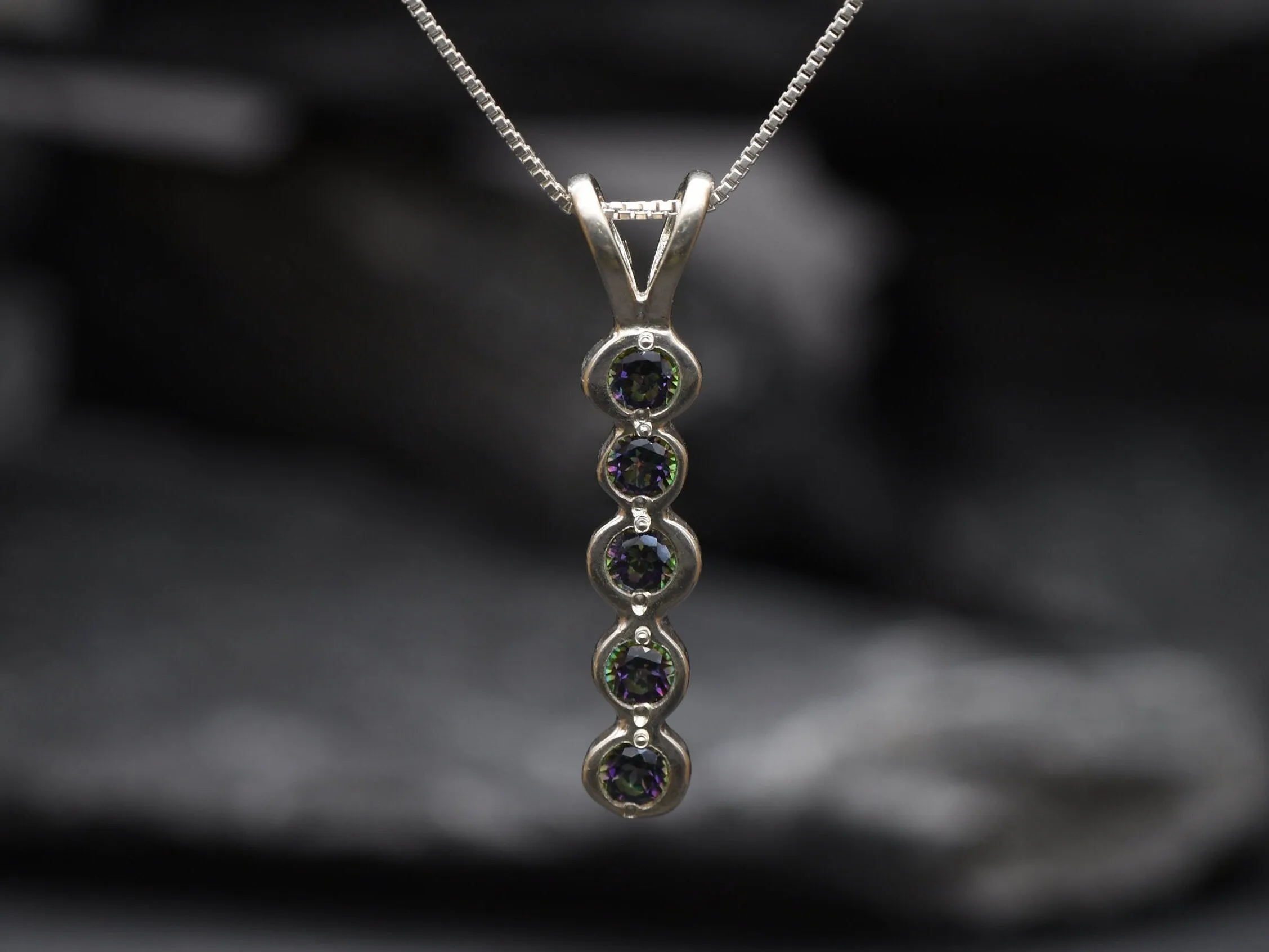 Vertical Topaz Pendant - Mystic Topaz Necklace - Silver Bubble Necklace