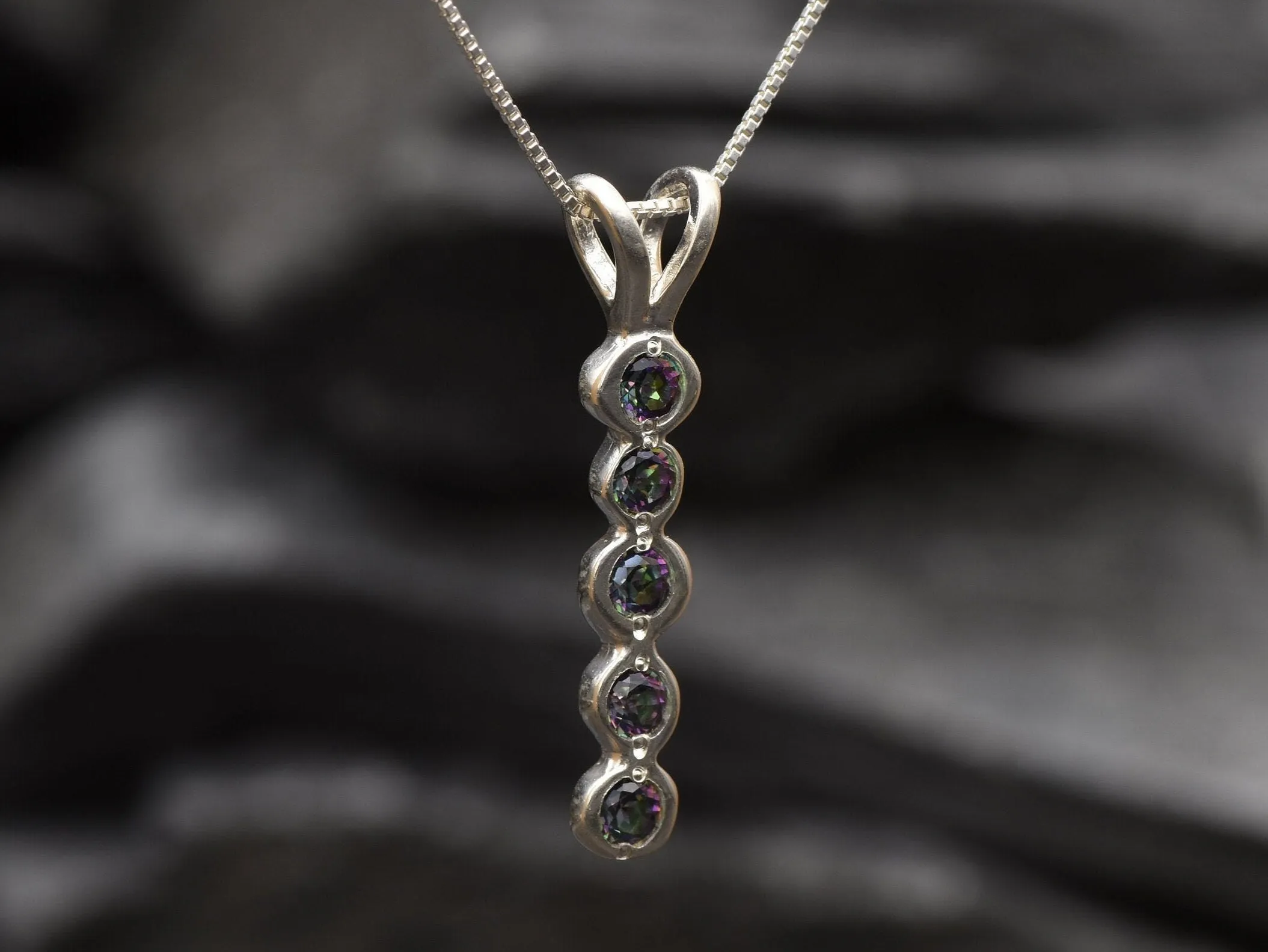 Vertical Topaz Pendant - Mystic Topaz Necklace - Silver Bubble Necklace