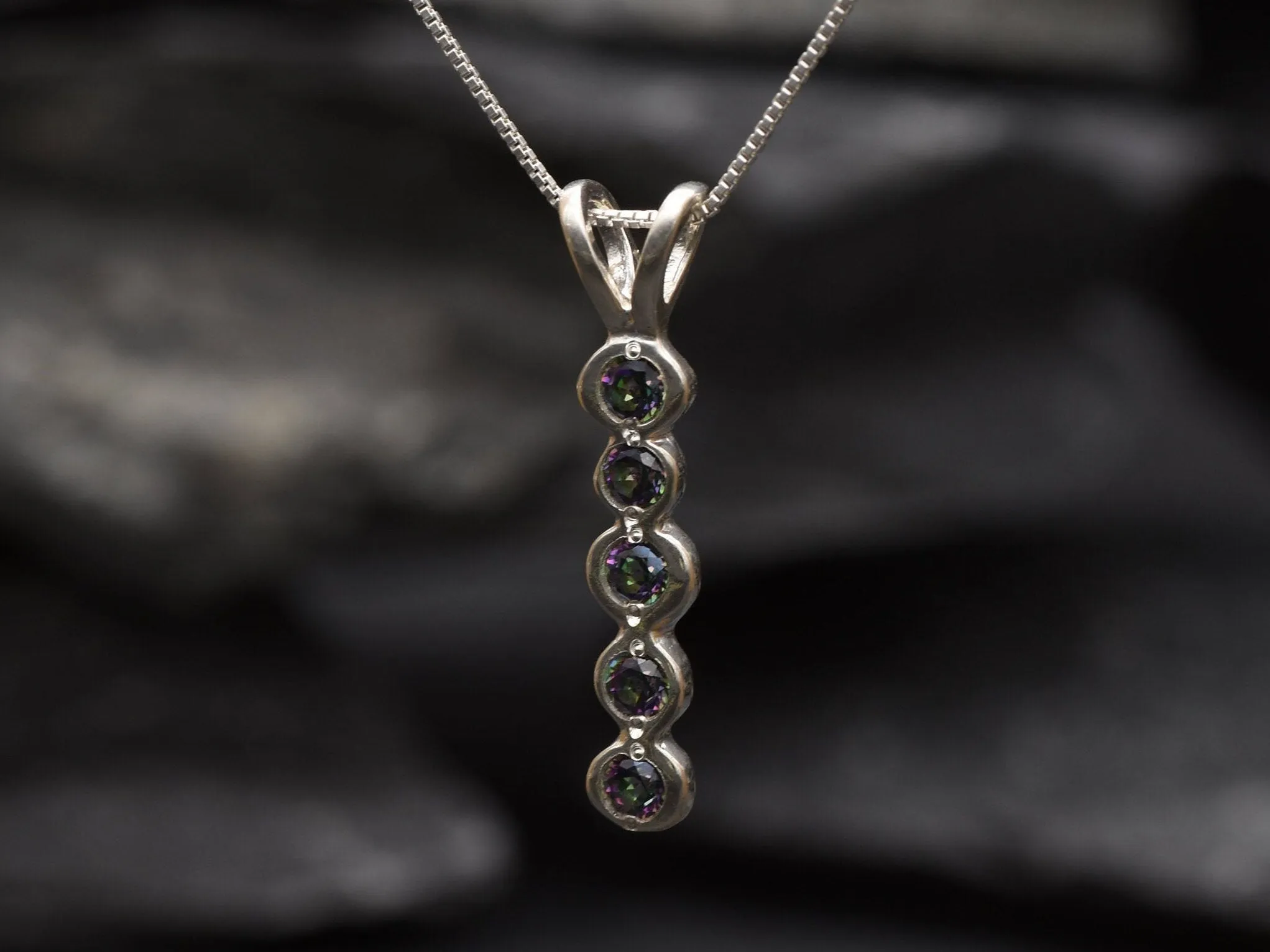 Vertical Topaz Pendant - Mystic Topaz Necklace - Silver Bubble Necklace