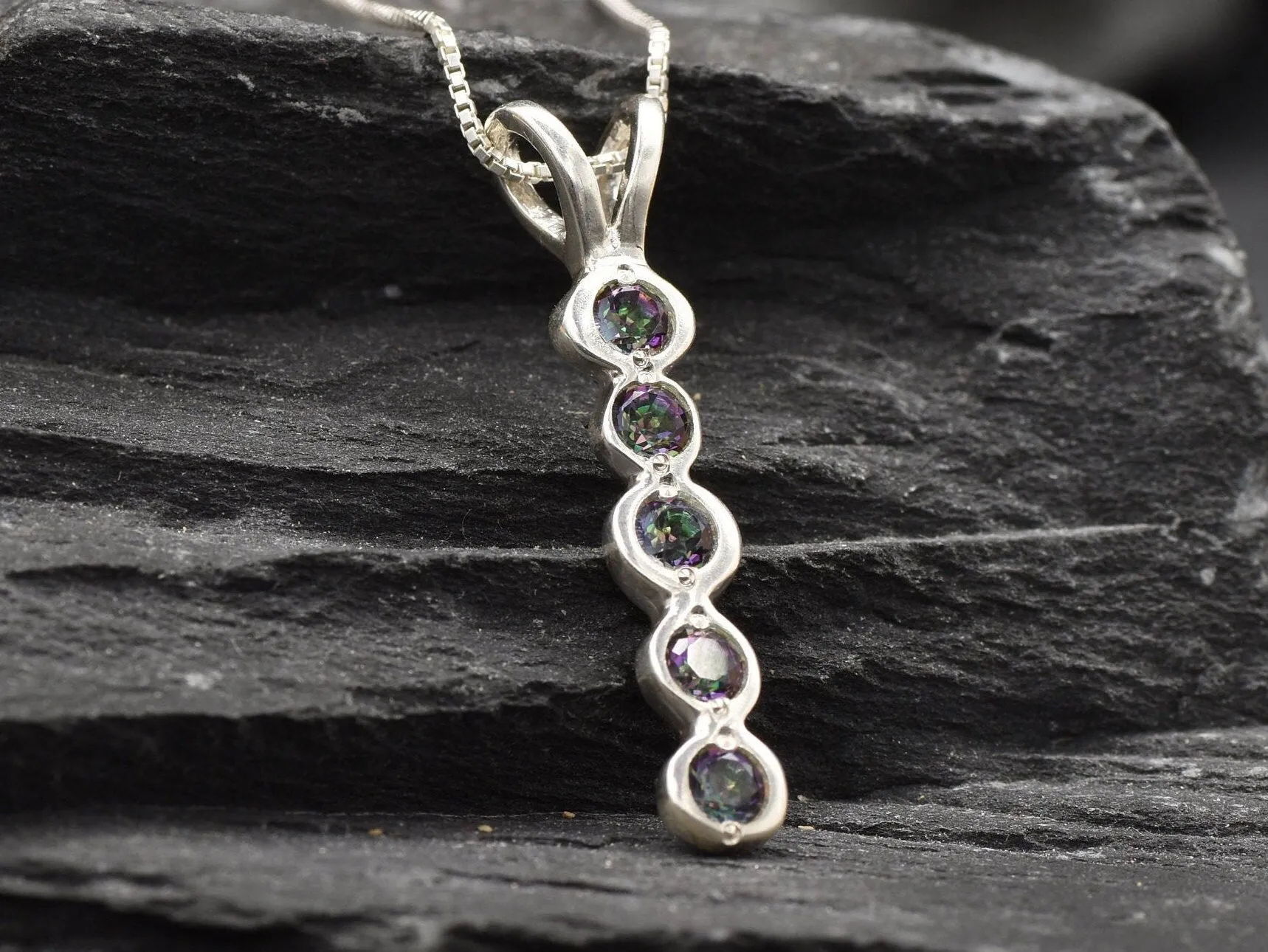 Vertical Topaz Pendant - Mystic Topaz Necklace - Silver Bubble Necklace