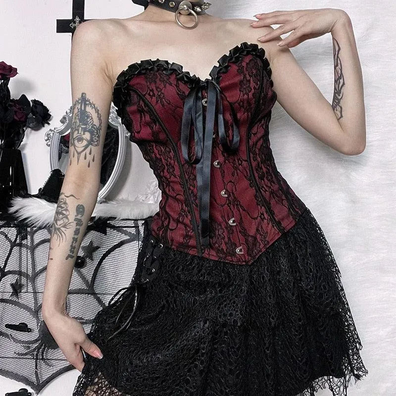 Victorian Goth Ribbon Detailed Corset Top