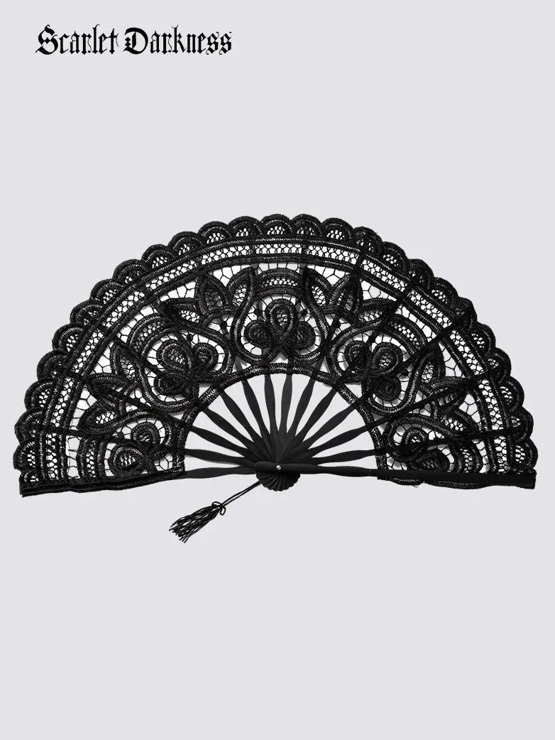 Victorian Gothic Retro Lace Embroidered Hollow Folding Fan