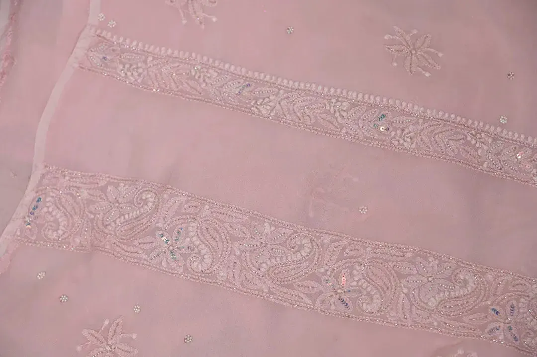 Viscose Chikankari Length with Dupatta - Pale Pink